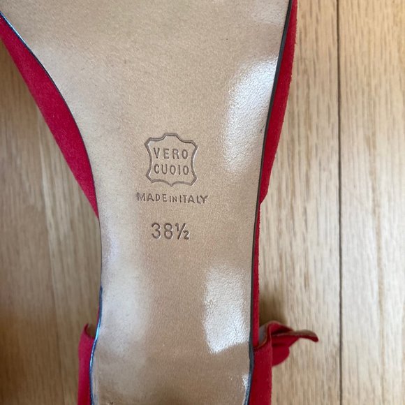 Luca Luca Classic Red Suede Mary Jane Spool Heel Pumps EU38.5 Button Strap Italy - Picture 12 of 16